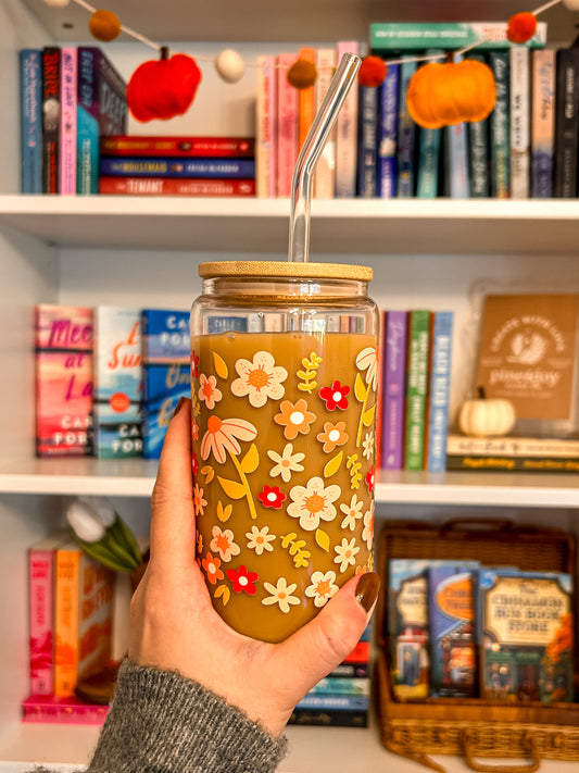 Fall Florals Glass Cup